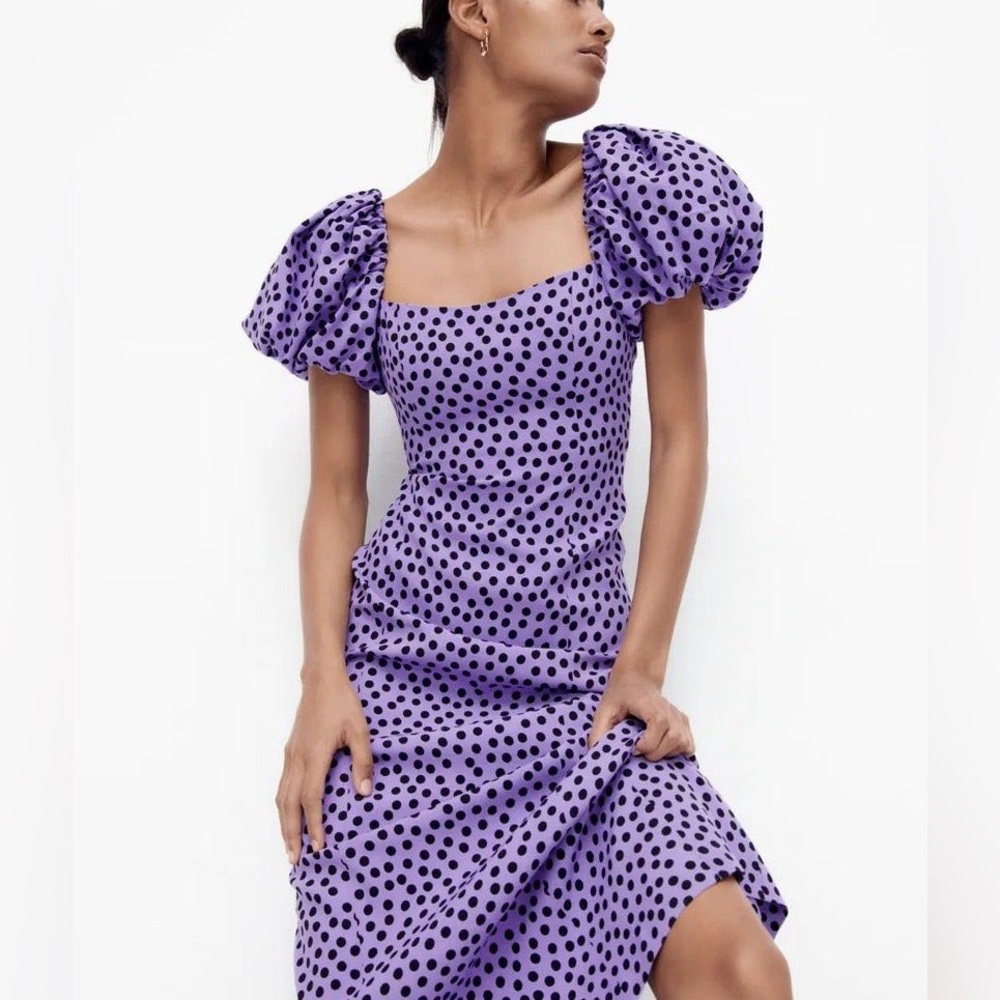 ZARA Polka Dot Midi Dress Sz XXL Lavender